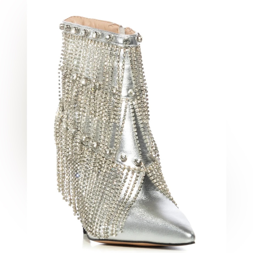 AZALEA WANG Silver Vegan Leather Fringe High Heel Booties - Picture 3 of 8